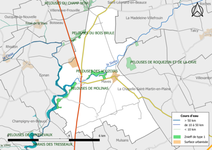 Carte des ZNIEFF de type 1 localisées sur la commune[Note 2].