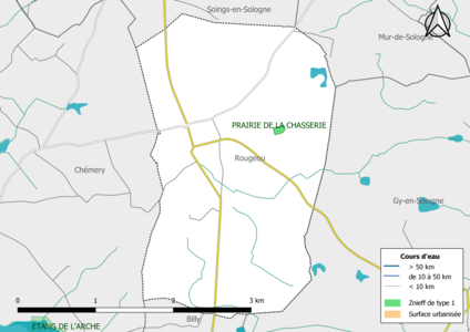 Carte des ZNIEFF de type 1 localisées sur la commune[Note 2].