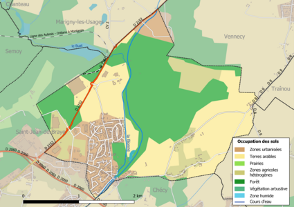 Carte des infrastructures et de l'occupation des sols (CLC) de la commune en 2018.