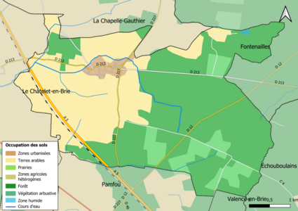 Carte des infrastructures et de l'occupation des sols en 2018 (CLC) de la commune.