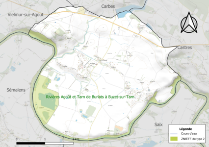 Carte de la ZNIEFF de type 2 sur la commune.