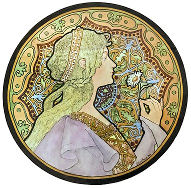 Rêverie (1909), peinture sur porcelaine par Evalina Guenthoer d'après Jane Atché, Rabastens, musée du Pays rabastinois.