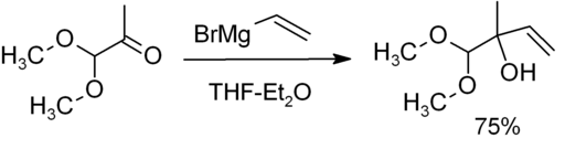 Exemple d'alkylation d'un composé organique par le bromure de vinylmagnésium.