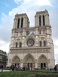 The famous west facade of Notre-Dame de Paris is a master piece of Gothic architecture.