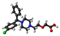 Ball-and-stick model of the levocetirizine molecule