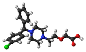 Ball-and-stick model of the levocetirizine molecule