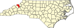 Mapa de Carolina del Norte con la ubicación del condado de Mitchell