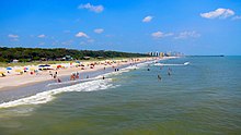 Myrtle Beach State Park's beach with various people enjoying the site