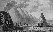 Illustration of 18th-century shielings on a Scottish island