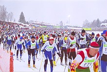 large crowd of skiers participating in the marathon