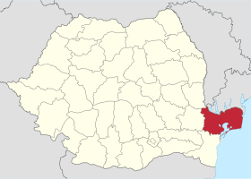 Administrative map of رومانيا with Tulcea county highlighted