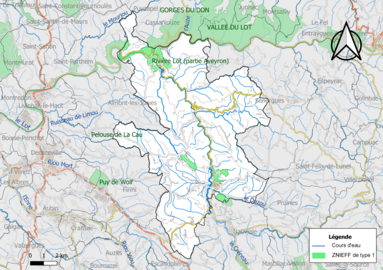 Carte des ZNIEFF de type 1 de la commune.