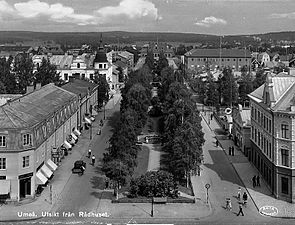 Rådhusesplanaden, sedd norrut från Rådhusets torn (1940-tal).