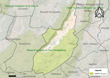 Carte de la ZNIEFF de type 2 sur la commune.