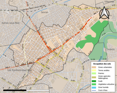 Carte des infrastructures et de l'occupation des sols de la commune en 2018 (CLC).