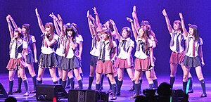 AKB48 performing at the Nokia Theater (now Peacock Theater) in Los Angeles, California in July 2010