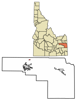 Location of Ucon in Bonneville County, Idaho.