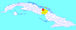 Chambas municipality (red) within Ciego de Ávila Province (yellow) and Cuba