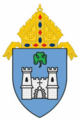 The arms of the Diocese of Fort Worth: The arms feature a castle, referencing the fort for which the city, Fort Worth, Texas, was named.