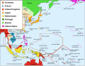East Asia and Oceania, in 1914. Notice the European colonies in the region.