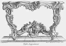 תחריט של ז׳וסט-אורל מייסונייה (אנ'): עיצוב לשולחן צד, כ-1730