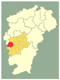 Location of Yongxin County (red) within Ji'an City (gold) and Jiangxi