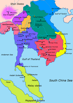 Sukhothai Kingdom (orange) in 1400 CE