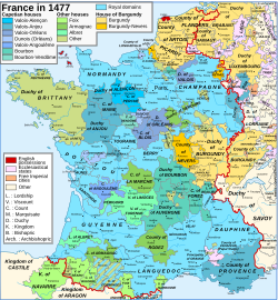 France in 1477. Tonnerre is in green.