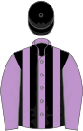 Mauve and black stripes, mauve sleeves, black cap