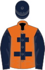 Orange, dark blue cross of lorraine and sleeves, dark blue cap