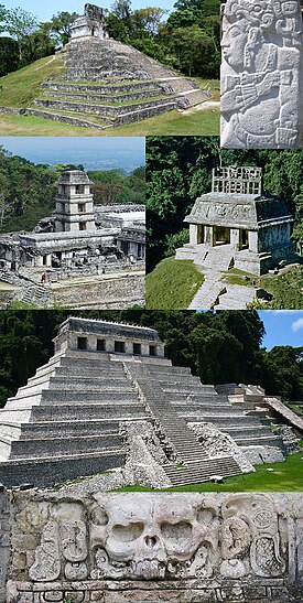 パレンケ遺跡の建物と碑文