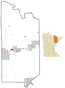 Location of the city of Kinney within Saint Louis County, Minnesota