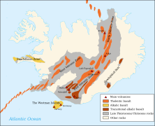 Active volcanic areas and systems in Iceland