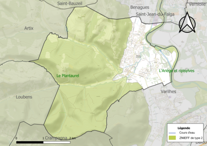 Carte des ZNIEFF de type 2 sur la commune.