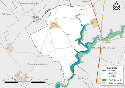 Carte des ZNIEFF de type 2 localisées sur la commune[Note 3].