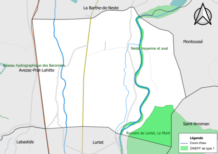 Carte des ZNIEFF de type 1 sur la commune.