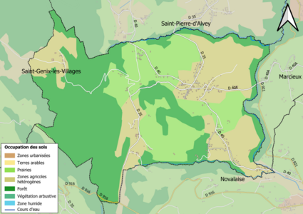 Carte en couleurs présentant l'occupation des sols.