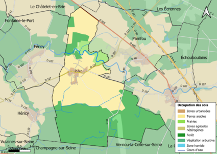 Carte des infrastructures et de l'occupation des sols en 2018 (CLC) de la commune.