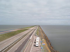 Afsluitdijk with the North Sea on the left and the IJsselmeer on the right