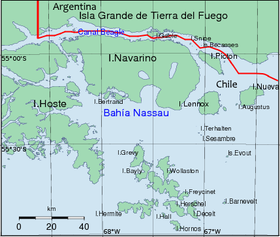 Mapa del archipiélago al sur de Tierra del Fuego, donde se ubican las islas en la zona oriental.