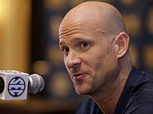 Andy Kennedy at a 2016 press conference while serving as coach of the Ole Miss Rebels