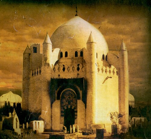 Sepia-toned photograph of the tomb of Baghi, which was destroyed in 1926