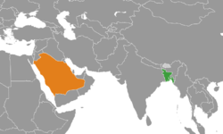 মানচিত্র Bangladesh এবং Saudi Arabia অবস্থান নির্দেশ করছে