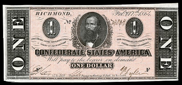 One Confederate States dollar (T71), by Keatinge & Ball