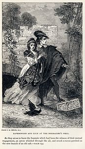 Ravenswood and Lucy at the Mermaiden's Well at The Bride of Lammermoor, by Charles Robert Leslie/James Davis Cooper (edited by Adam Cuerden)
