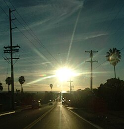 Down Division Street, facing West, between the neighborhoods of Valencia Park and Alta Vista in Southeast San Diego