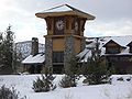 Rustic clock tower at Eagle Crest Resort near Redmond, Oregon with Cline Butte in the background