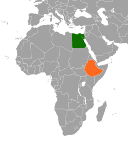 Map indicating locations of Egypt and Ethiopia