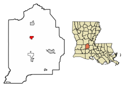 Location of Pine Prairie in Evangeline Parish, Louisiana.