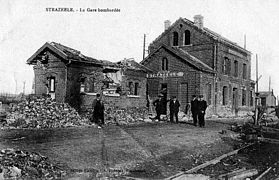 La gare bombardée vers 1918.